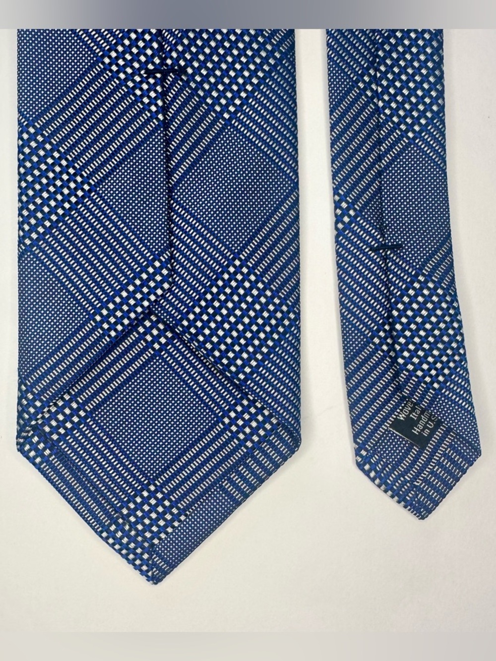 Untipped DAVID DONAHUE Navy and Royal Blue Plaid Silk Classic Tie, 3.25” - Picture 5 of 6
